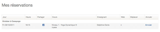 Mes réservations Yoga